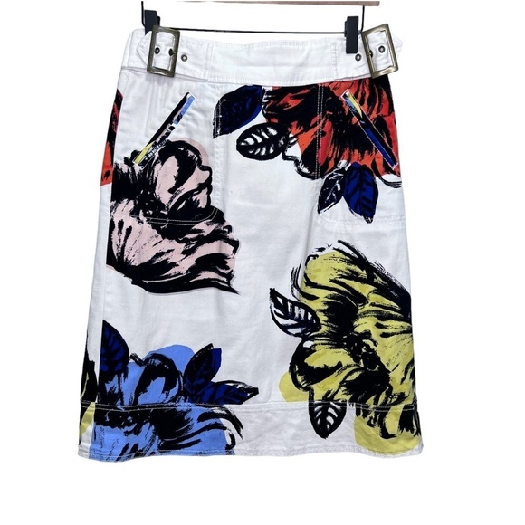Anthropologie Maeve - White Denim Floral Belt Skirt Size 4 - Picture 10 of 15